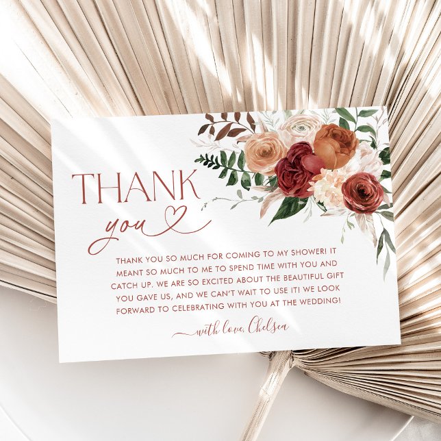 Remerciements Carte de remerciement de bapteme floral Tombez amo (Fall in Love Bridal Shower Thank You card with fall color flowers)