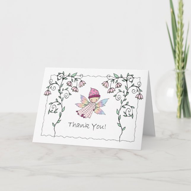 Remerciements Carte de remerciement de bébé mignon fée et fleurs (Devant)