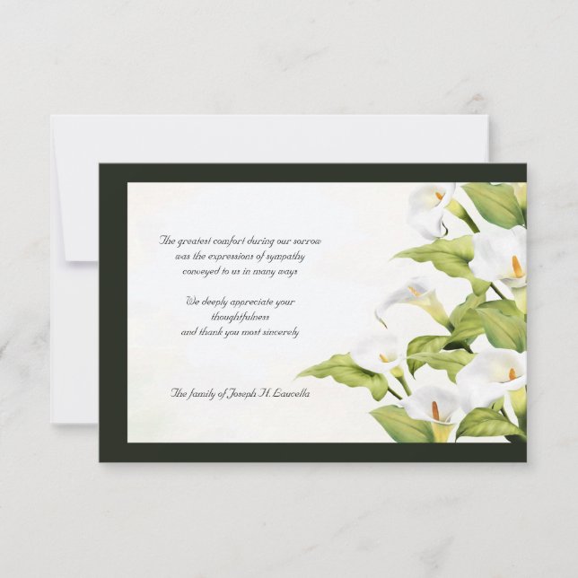 Remerciements Carte de remerciement de condoléances avec lis (Devant)