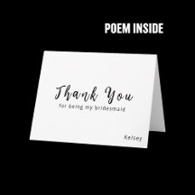 Carte de remerciement de demoiselle d'honneur avec