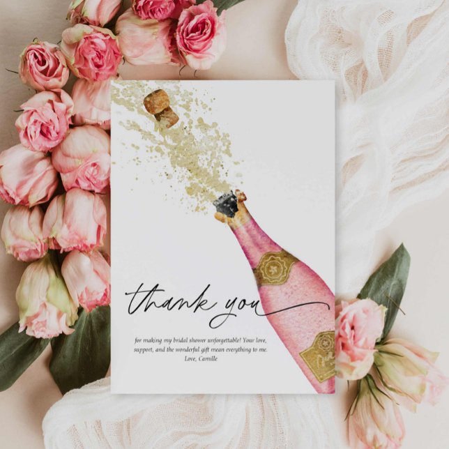 Remerciements Carte de remerciement de fiançailles Bulles roses (Pink Brunch and Bubbly Bridal Shower Thank you Card)