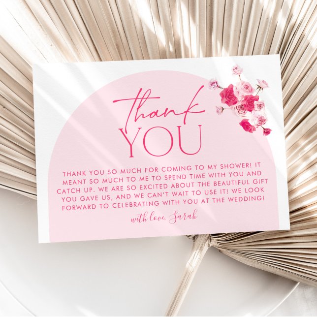 Remerciements Carte de remerciement de fiançailles florale rose  (Pink Bridal Shower Thank You Card )