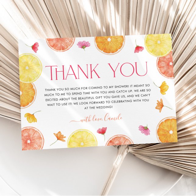 Remerciements Carte de remerciement de fiançailles Main Squeeze  (Citrus Bridal Shower Thank You Card | Matching items available. )