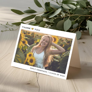 Remerciements Carte de remerciement de fin d'études pliée au cœu