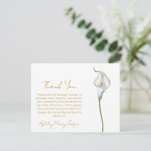 Remerciements Carte de remerciement de funérailles de calla lily