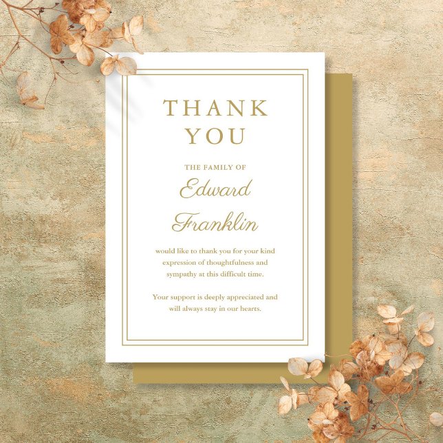 Remerciements Carte de remerciement de funérailles élégante avec (Elegant Gold Celebration Of Life Funeral Thank You Card)