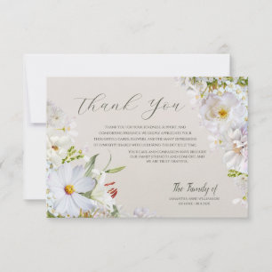 Remerciements Carte de remerciement de funérailles florale blanc