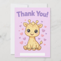 Carte de remerciement de girafe nouveau-né