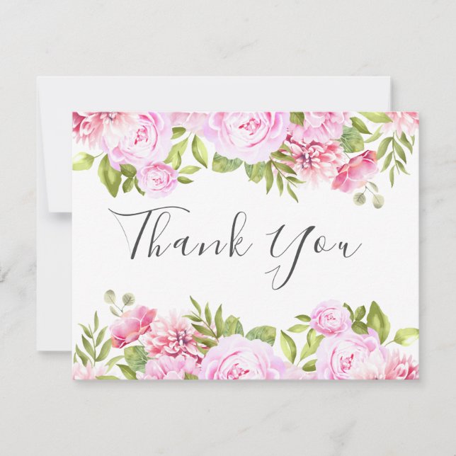 Remerciements Carte de remerciement de jardin de roses de script (Devant)