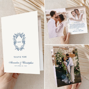 Remerciements Carte de remerciement de mariage 3-photos au monog