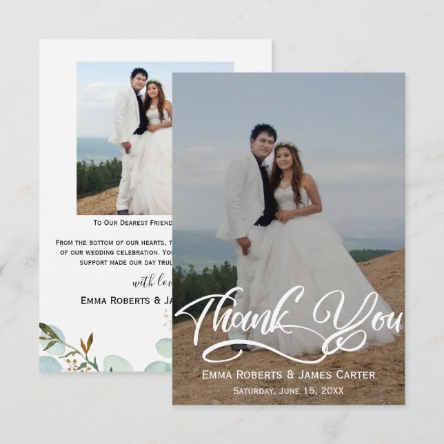Remerciements Carte de remerciement de mariage à écriture simple (Devant / Derrière)