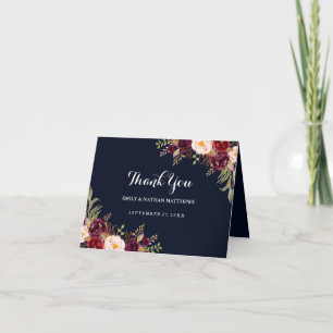Remerciements Carte de remerciement de mariage à fleurs Navy Bou