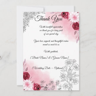 Remerciements Carte de remerciement de mariage à fleurs roses |