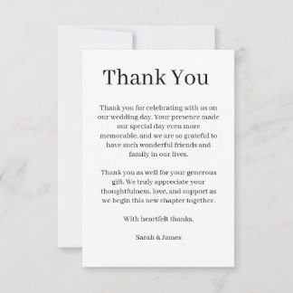Remerciements Carte de Remerciement de Mariage à l'Écriture Mode