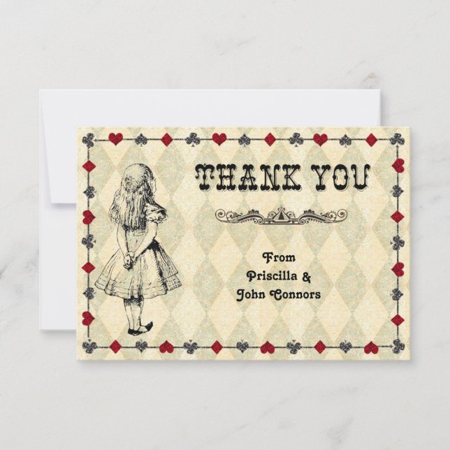 Remerciements Carte de remerciement de mariage, Alice au pays de (Devant)