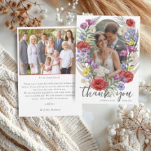 Carte de remerciement de mariage aux fleurs sauvag