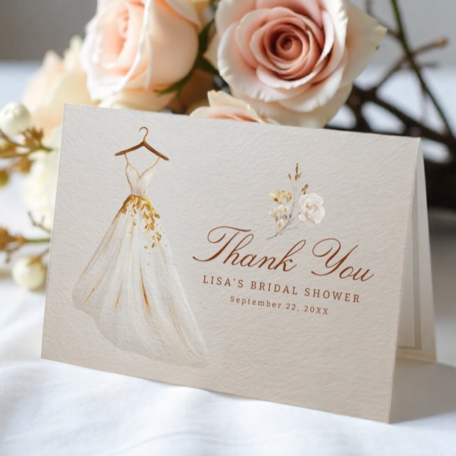 Remerciements Carte de remerciement de mariage avec robe et fleu (Bridal Shower Thank You Card )