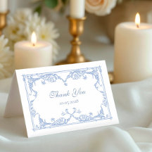 Carte de remerciement de mariage baroque bleu pous