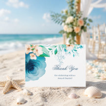 Carte de remerciement de mariage bleu Azure Bloom