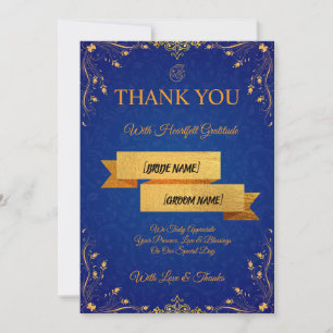 Remerciements Carte de remerciement de mariage bleu royal et or