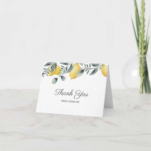 Remerciements Carte de remerciement de mariage Citrons & Eucalyp (Devant)