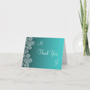 Remerciements Carte de remerciement de mariage Damask Turquoise