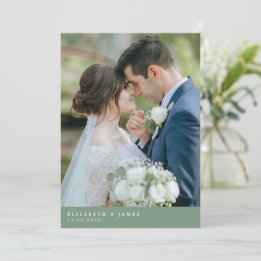 Remerciements Carte de remerciement de mariage deux photos vert
