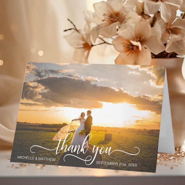 Remerciements Carte de remerciement de mariage Elegant Script TH (Elegant Script THANK YOU wedding note card  PHOTO)