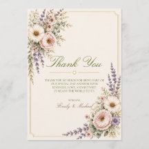 Carte de remerciement de mariage élégante aux fleu