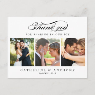 Remerciements Carte de remerciement de mariage élégante avec pho
