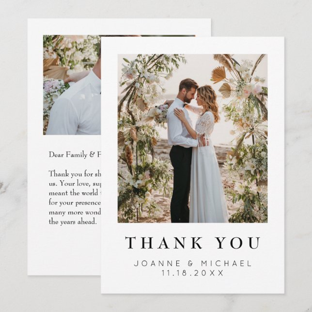 Remerciements Carte de remerciement de mariage élégante avec pho (Devant / Derrière)