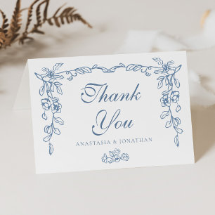 Remerciements Carte de remerciement de mariage élégante bleue fl