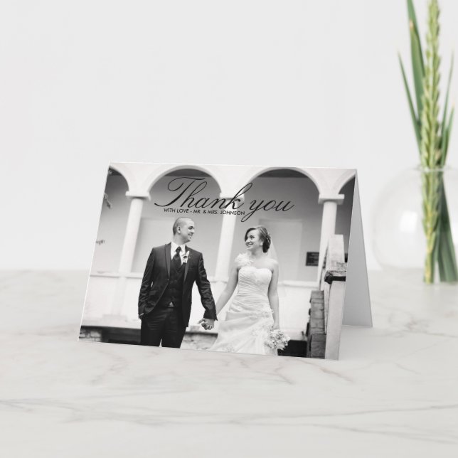 Remerciements Carte de remerciement de mariage élégante noir et  (Devant)