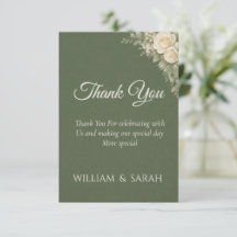 Carte de remerciement de mariage élégante vert sau