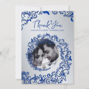 Remerciements Carte de remerciement de mariage en damas bleu