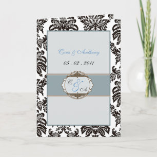 Remerciements Carte de remerciement de mariage en damas bleu mod