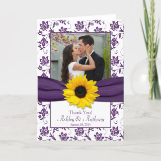 Remerciements Carte de remerciement de mariage en damas violet t
