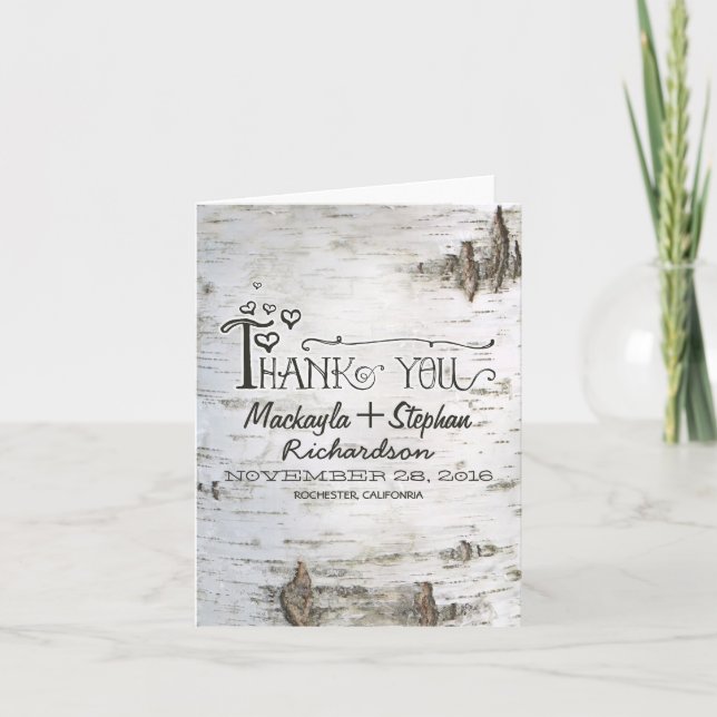 Remerciements carte de remerciement de mariage en écorce de boul (Devant)