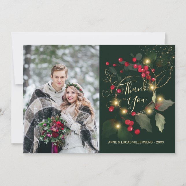 Remerciements Carte de remerciement de mariage Feuilles de Vert  (Devant)