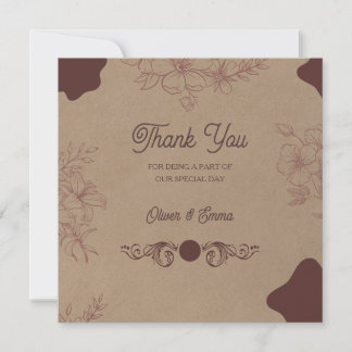 Remerciements Carte de remerciement de mariage floral Kraft rust