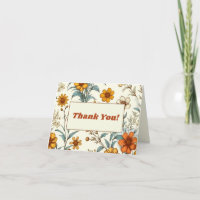 Carte de remerciement de mariage Floral Vintage 70