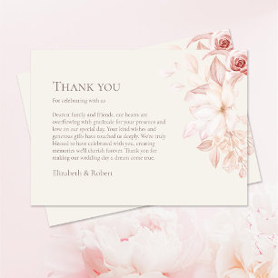 Remerciements Carte de remerciement de mariage florale beige ros