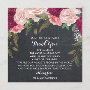Remerciements carte de remerciement de mariage florale bordeaux