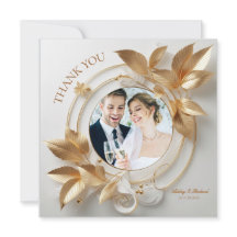 Carte de remerciement de mariage florale en or orn