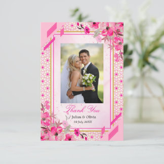 Remerciements Carte de remerciement de mariage florale rose fuch
