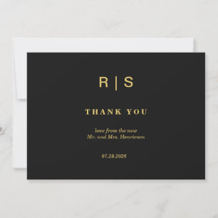 Remerciements Carte de remerciement de mariage Luxe Noir Or Mono