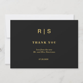 Remerciements Carte de remerciement de mariage Luxe Noir Or Mono