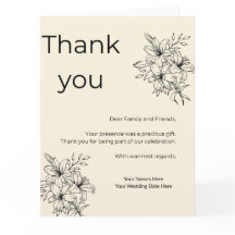 Carte de remerciement de mariage minimal beige