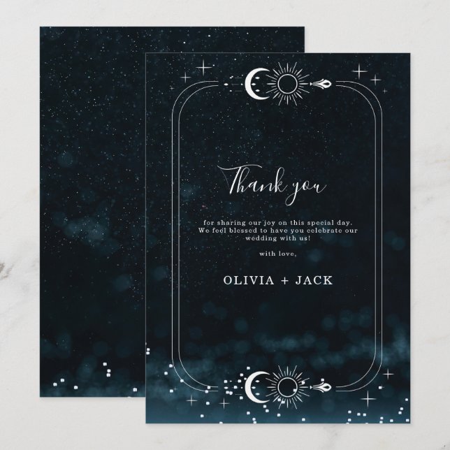 Remerciements Carte de remerciement de mariage nuit étoilée céle (Devant / Derrière)