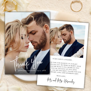 Remerciements Carte de remerciement de mariage photo Calligraphi